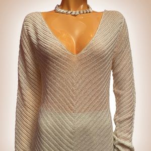 RALPH LAUREN BLACK LABEL V-Neck Beaded White Crochet Top